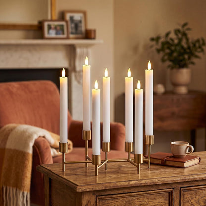GenSwin Flameless Ivory Taper Candles Flickering with 10-Key Remote, Battery Operated Led Warm 3D Wick Light Window Candles Real Wax Pack of 6, Christmas Home Wedding Decor(0.78 X 9.64 Inch)