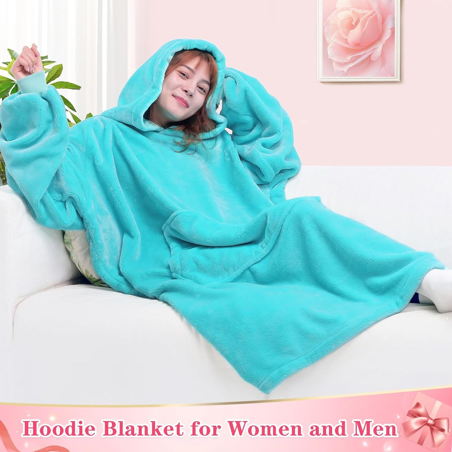 Waitu Wearable Blanket Sweatshirt Gifts for Women and Men, Warm and Cozy Giant Blanket Hoodie, Thick Flannel Blanket with Sleeves and Giant Pocket - Dark Gray