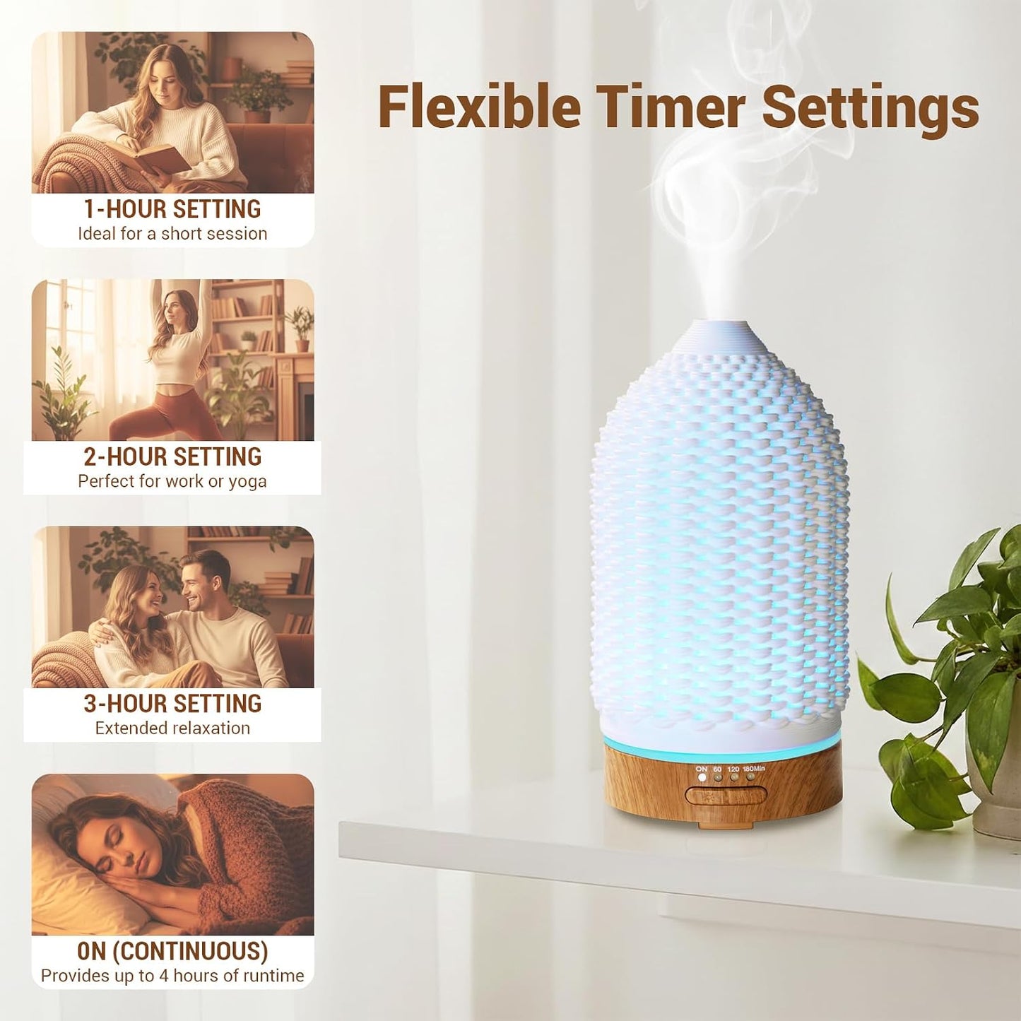VICTORIA AROMA Essential Oil Diffuser - Multifunction Aromatherapy Diffuser 7 LED Color Changing Light 100ML Rattan Diffuser Easy to Clean Suitable for Home,Office (Tan)