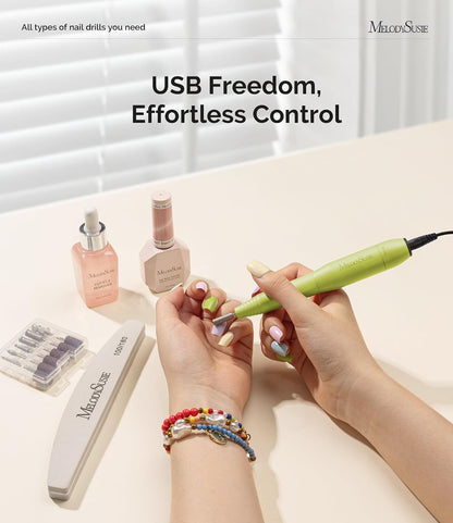 MelodySusie Pen-Shaped Portable USB Nail Drill, PC120I 20000RPM Electric Nail File with Compact Design for All Nail Care, Manicure Polishing, Shaping & Gel Removal at Home for Beginners