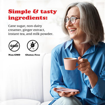 Pocas Ginger Latte Instant Tea, Ginger Extract Blended with Non-Dairy Creamer, Pure Cane Sugar, and Real Milk, 20 Packets per Box