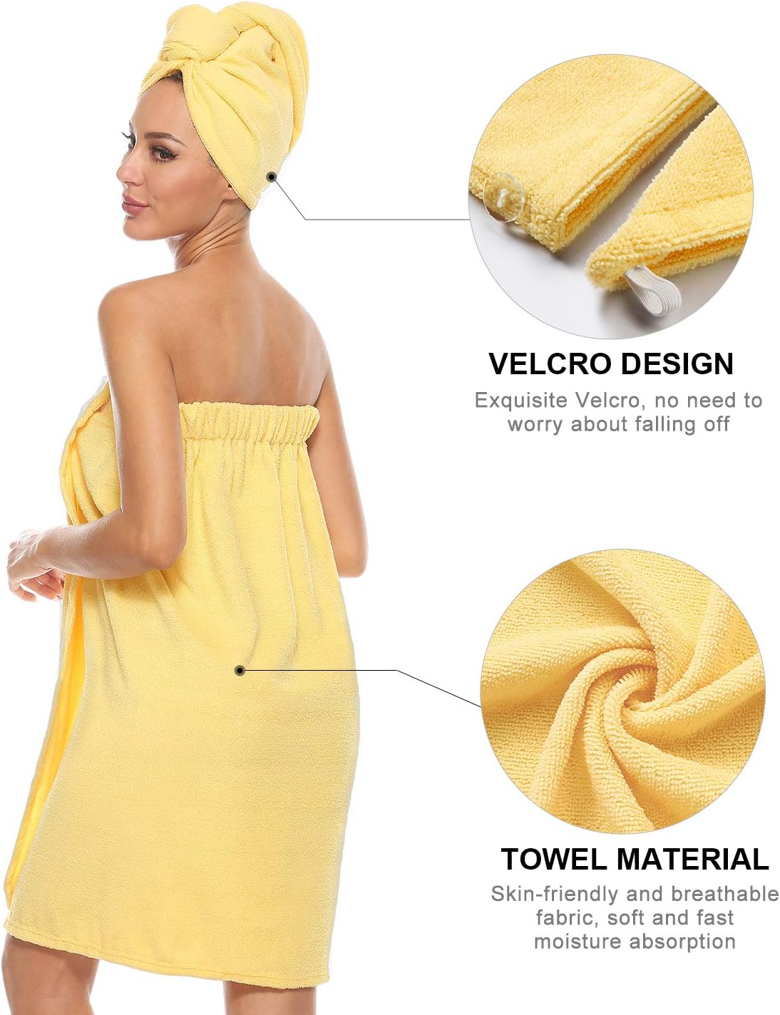 Kniffi Women's Spa Wrap & Hair Towel Body Wrap Adjustable Closure Bathrobe
