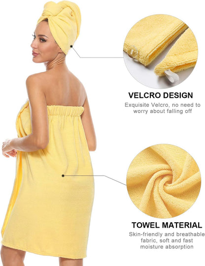 Kniffi Women's Spa Wrap & Hair Towel Body Wrap Adjustable Closure Bathrobe
