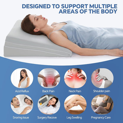 Adjustable Wedge Pillow, Q-max 0.35 Cooling Cover, 4 Heights Incline Pillow | 4 Adjustable Heights (2,4,6,8in), Memory Foam, Breathable Washable Cover, for GERD/Snoring/Back Pain/Leg Elevation