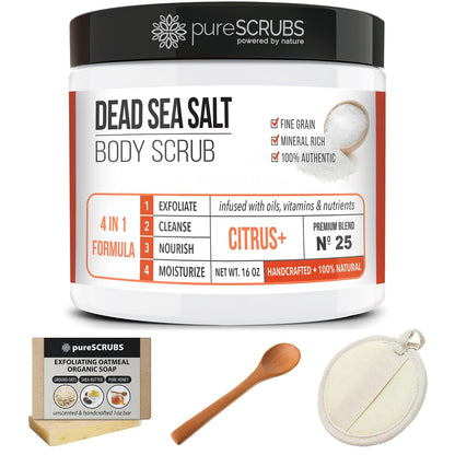pureSCRUBS Premium Cucumber Body Scrub Set, Exfoliating Dead Sea Salt Scrub