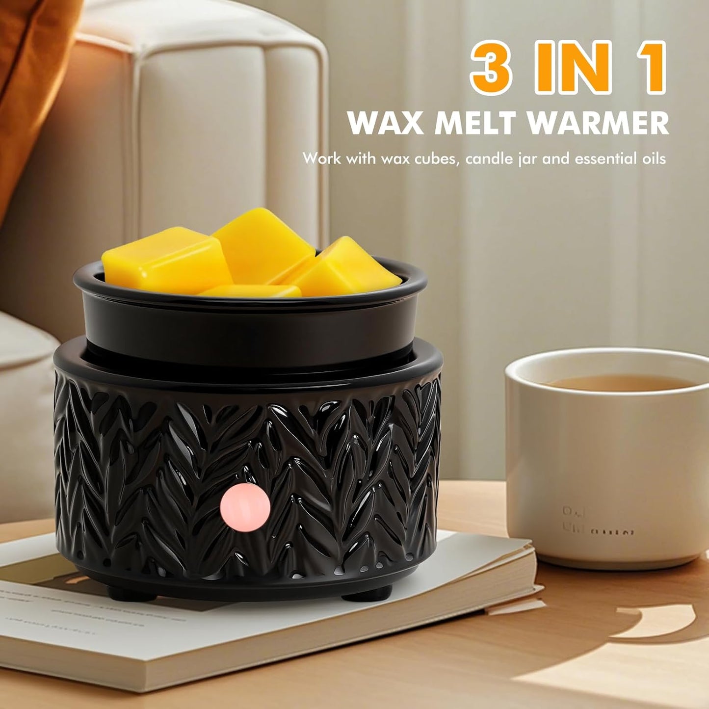 EQUSUPRO Wax Melt Warmer for Scented Wax Melts 3-in-1 Electric Ceramic Candle Wax Warmer Burner Fragrance Wax Melter for Home Office Bedroom Gift & Decor (Leaf)