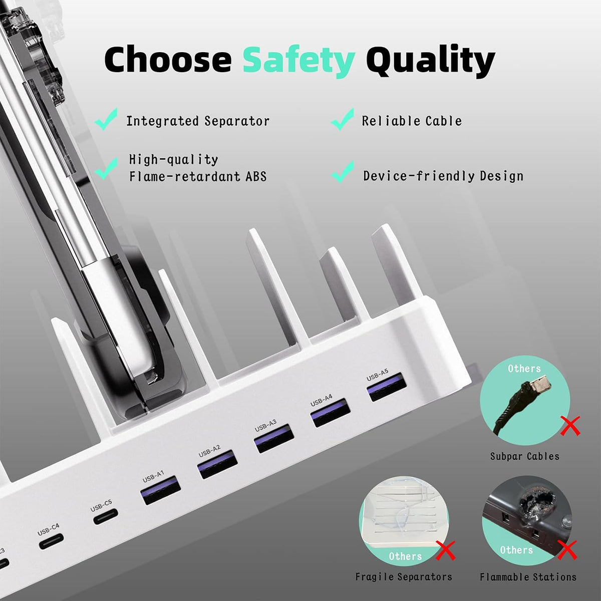 Zobirez 420W 10-Port Fast USB Charging Station for Multiple Devices, Black