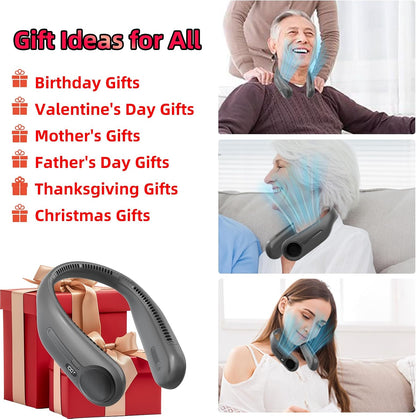 Portable Neck Fan, Personal Wearable Bladeless Fan, 6000mAh USB Rechargeable, 360° Airflow, LED Display, 4-Speeds, Hands Free Fan for Outdoor Indoor, Birthday Gifts for Men Women Dad Mom (Black)
