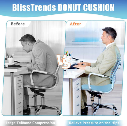 BlissTrends Donut Pillow Seat Cushion,Donut Chair Cushions for Postpartum Pregnancy & Hemorrhoids,Tailbone Pain Relief Cushion,Memory Foam Lifting Cushions for Office&Home Chairs (Black)