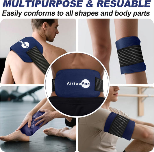 AiricePac Ice Packs for Injuries Reusable (3-Piece Set) Hot Cold Gel Wraps for Joint Pain, Muscle Soreness, Adjustable & Flexible for Back, Knees, Shoulders, Arms and Legs