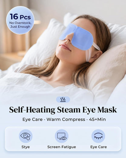 16 Pack Steam Eye Mask for Dry Eyes: Self-Heating Warm Compress for Stye Relief & Digital Eye Strain, FSA&HSA Eligible, Travel & Spa Essential, Disposable, No Microwave, Self-Care Gift, Unscented