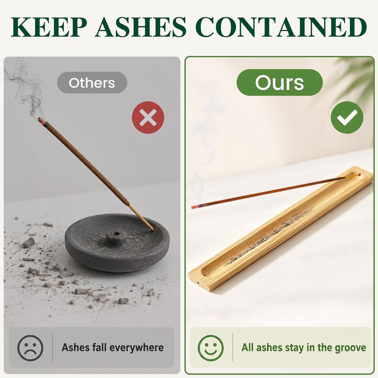 6 Pack Bamboo Incense Holders for Sticks, Ash Catcher Design | Compact Design, Space-Saving, Lightweight, Easy Placement, Multi-Room Use, Everyday Convenience