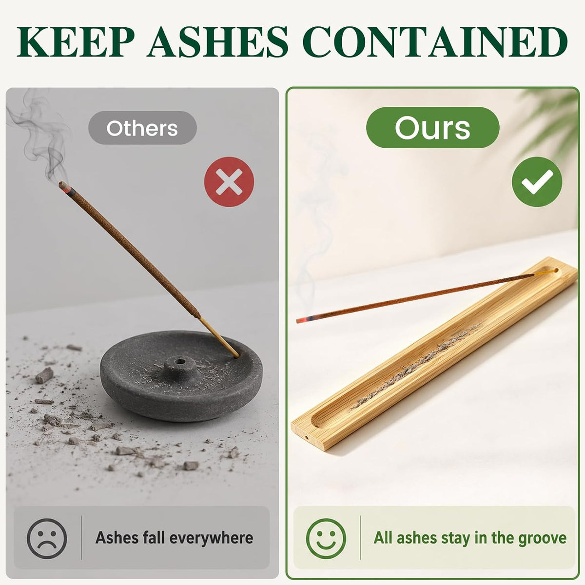 6 Pack Bamboo Incense Holders for Sticks, Ash Catcher Design
