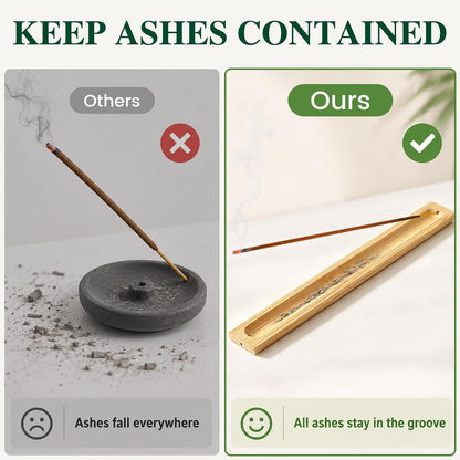 6 Pack Bamboo Incense Holders for Sticks, Ash Catcher Design