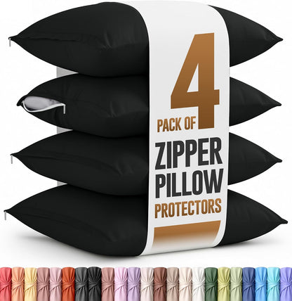 Utopia Bedding 4 Pack Pillow Protectors with Zipper Queen Size, Soft Brushed Microfiber Fabric Pillow Cases, Shrinkage and Fade Resistant Pillow Covers (White)