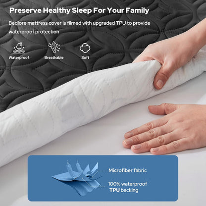BEDLORE Waterproof Mattress Protector, King Size Mattress Pad with Deep Pocket 6"-18" Depth, Soft Noiseless Dirt-Proof Bed Mattress Cover Washable for Home, Bedroom, Hotel (Gray)