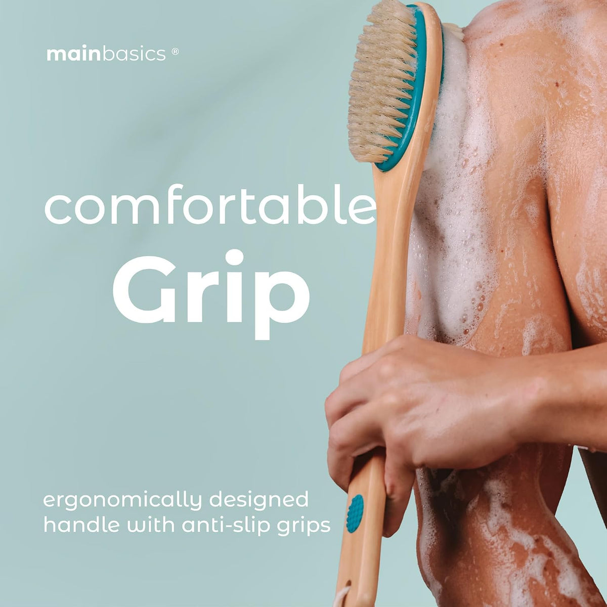 MainBasics Back Scrubber Shower Brush, Lavender, Long Handle