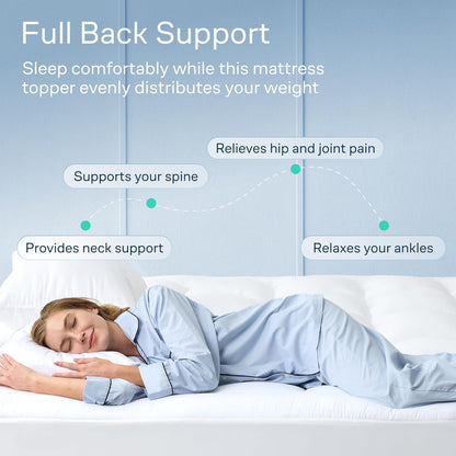 Niagara Sleep Solution Cloud-Like Queen Non-Slip Mattress Topper - 100% Cotton Top Mattress Pad for Back Pain Relief - Extra-Grip, Breathable & Naturally Cooling for Hot Sleepers, White