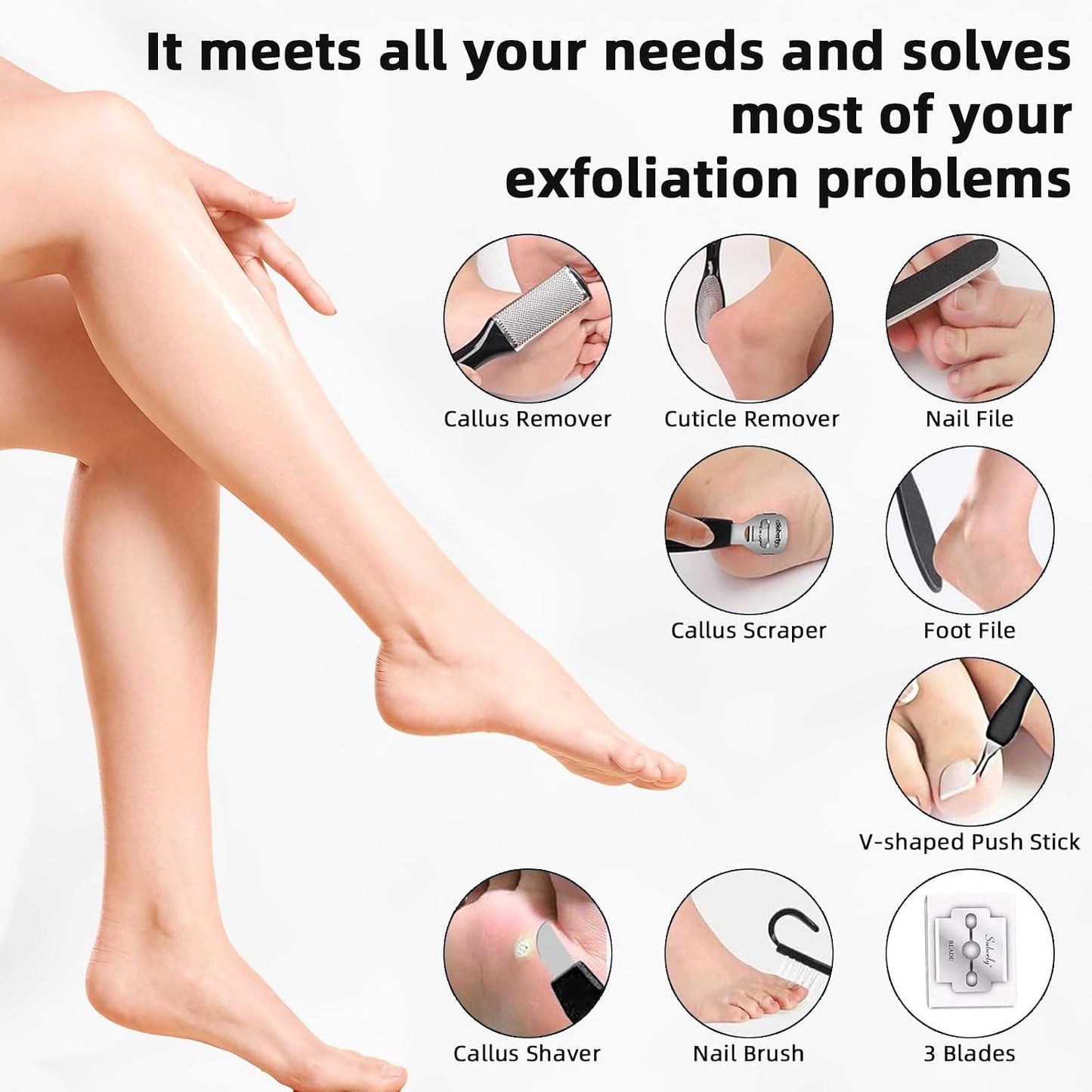 Electric Callus Remover for Feet Rechargeable Hard Skin Remover with 3 Replacement Rollers, Electric Foot Care with LED Light L02