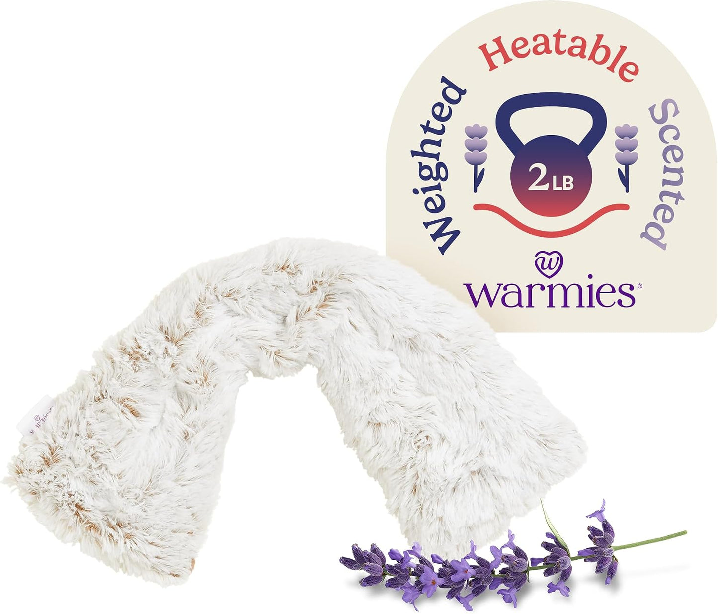 warmies Microwavable Neck & Shoulder Wrap - Weighted Neck Wrap - Microwavable Heat Pack for Shoulders - Chillable Heating Pad with Lavender for Aches & Pain - Marshmallow Gray, 19 x 5 x 3 in, 2 lb