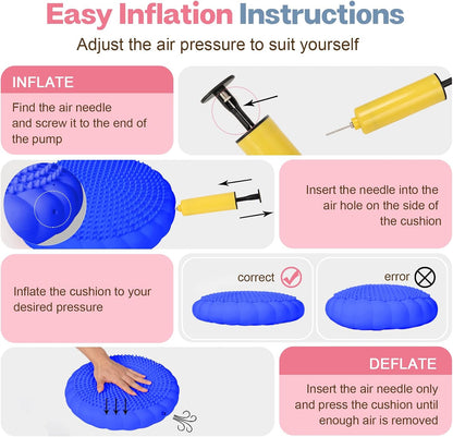 kisnbld Wobble Cushion, Extra Thick Wiggle Seat for Sensory Kids, Non-slip Balance Disc with Inflation Pump for Adults Core Strength, Posture Improvement & Physical Therapy (13.5in/34cm)
