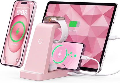 Wireless Charger for iPhone - 5 in 1 Charging Station for Multiple Devices Apple: Fast Wireless Charging Stand Dock for iPhone 17 16e 16 15 14 13 12 Pro Max Apple Watch Airpods