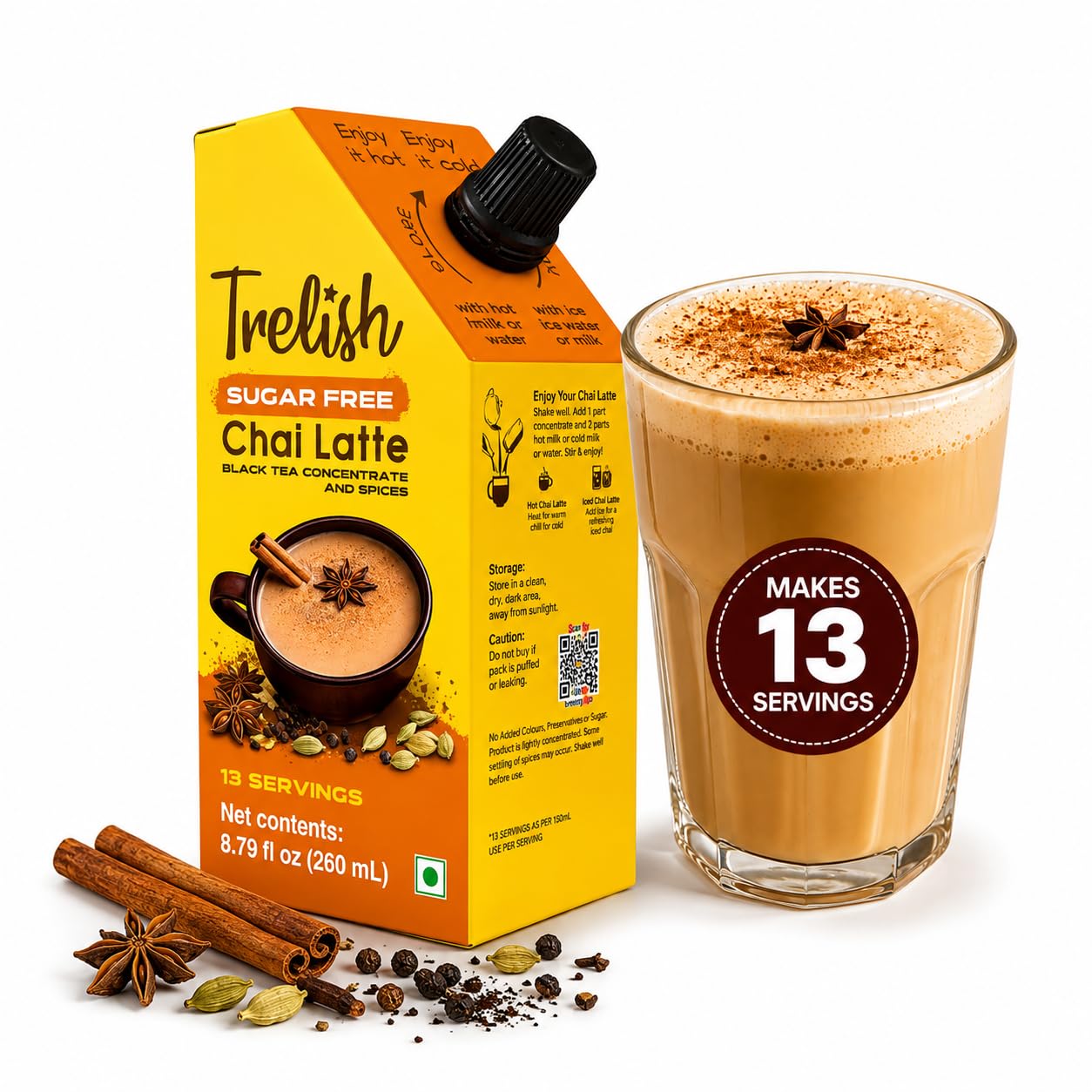 Trelish Sugar Free Chai Latte Super Concentrate | 13 servings | Black tea | Hot or iced | 8.79 fl oz
