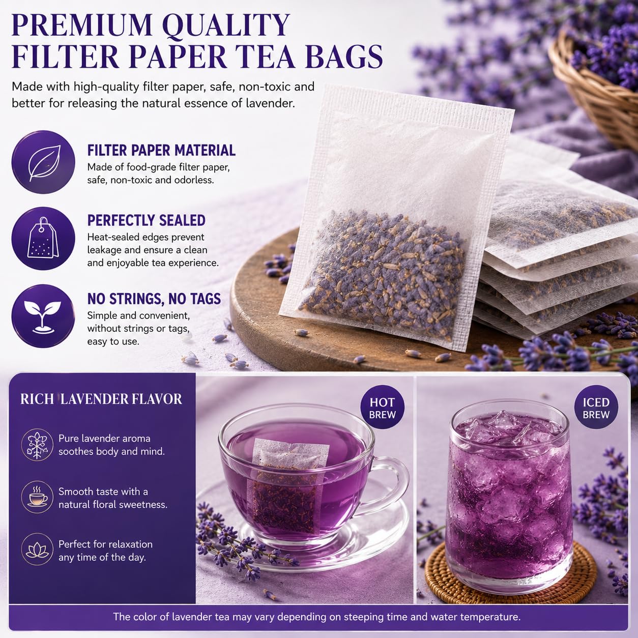 WOTIHA 60 Count Premium Chamomile Lavender Tea Bags - 100% Pure Flowers, Soothing Aroma, Supports Relaxation & Better Sleep, Caffeine-Free, Additive-Free, Sugar-Free, Vegan.Non-GMO