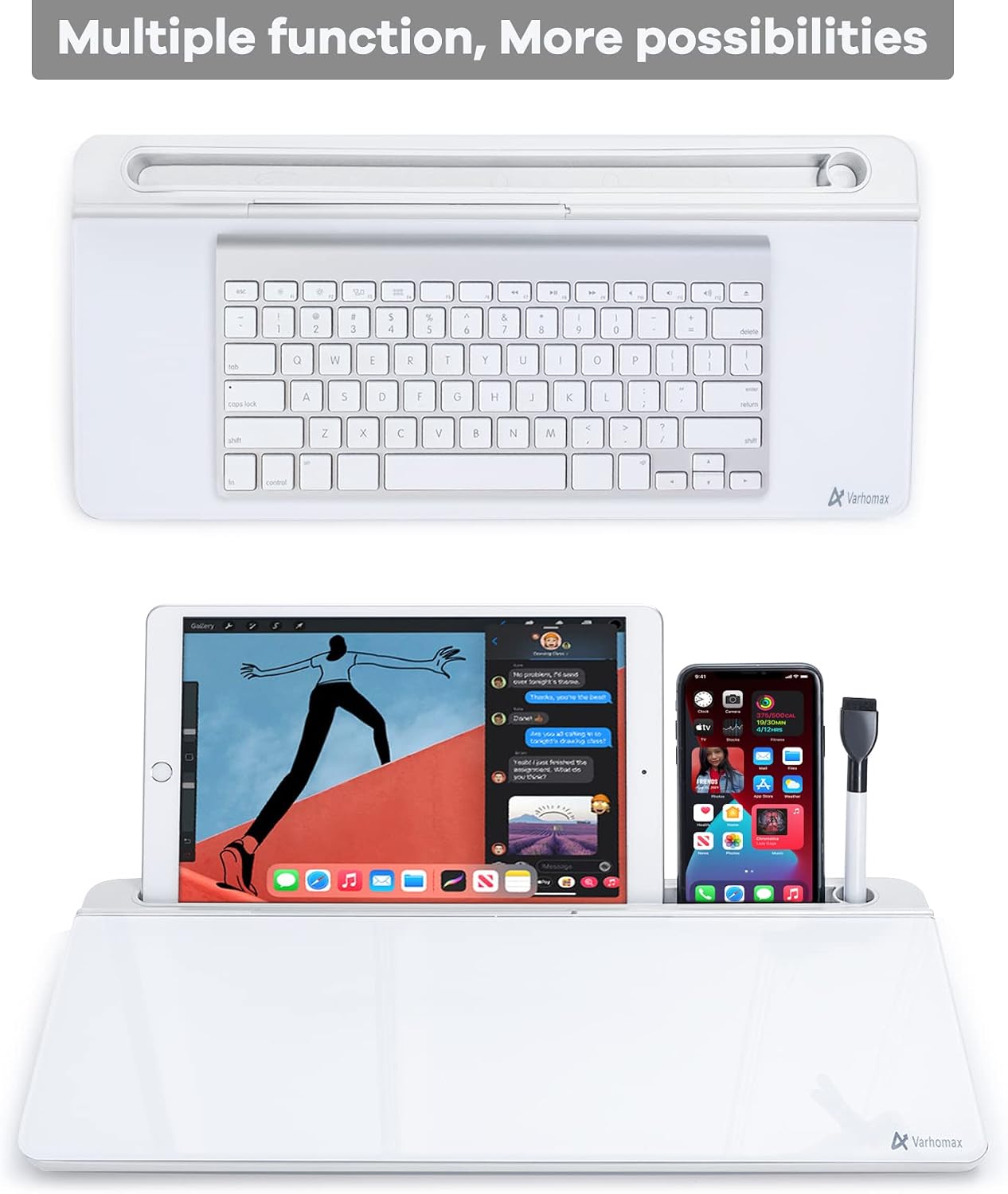 Varhomax Glass Weekly Dry Erase Desk White Board, Desktop to Do List Planner Whiteboard Calendar with Storage Caddy Memo for Home and Office, White