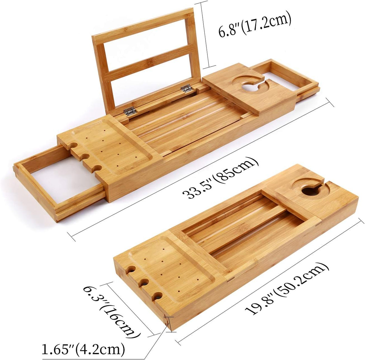 Utoplike Bamboo Bathtub Caddy Tray for Tub, Expandable Bath Table Trays