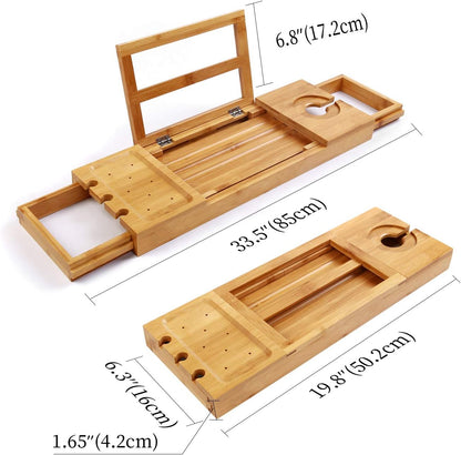 Utoplike Bamboo Bathtub Caddy Tray for Tub, Expandable Bath Table Trays