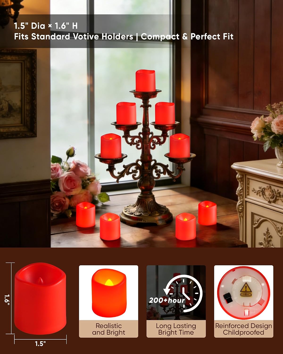 Homemory 24Pack Flickering Flameless Votive Candles for Wedding Decoration, 200+Hour Warm White Battery Operated LED Tealight, Electric Fake Candles for Party, Receptions, Halloween, Christmas