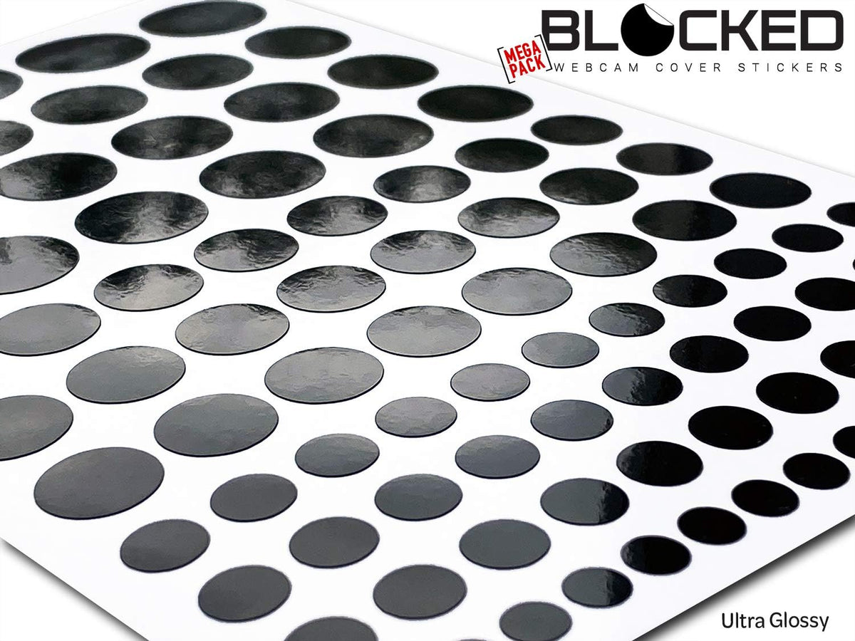 Blocked Original Vinyl Webcam Cover Stickers | Restickable & Stackable Privacy Covers | for All Camera-endable Devices | 3-Sizes | 57 Black Tabbed (Muted Matte)