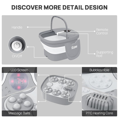 HOSPAN Collapsible Foot Spa Electric Rotary Massage, Foot Bath with Heat, Bubble, Remote, and 24 Motorized Shiatsu Massage Balls. Pedicure Foot Spa for Feet Stress Relief - FS02A