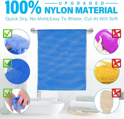 UJFQBH 3 Pieces African Bath Sponge African Net Long Net Bath Sponge Exfoliating Shower Body Scrubber Back Scrubber Skin Smoother,Great for Daily Use (Pink,Yellow,Purple)