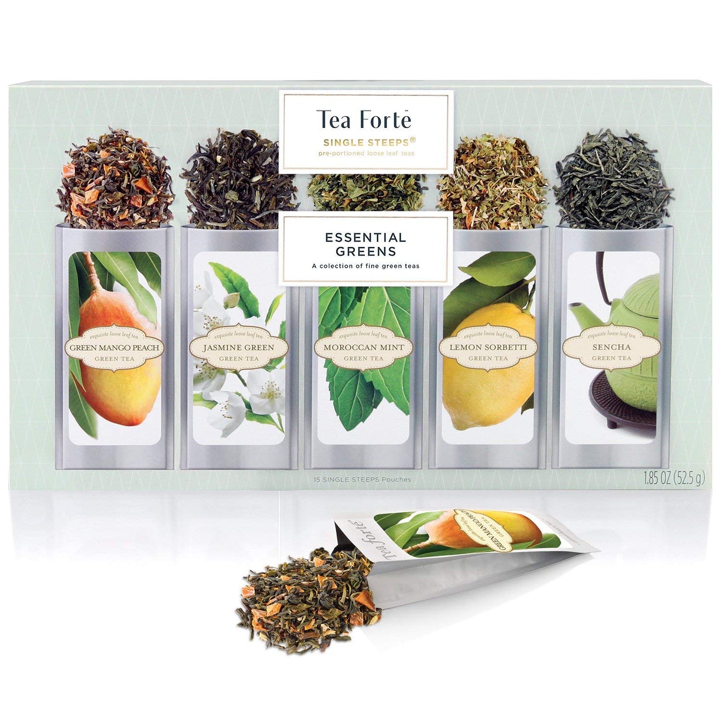 Tea Forte Single Steeps Tea Sampler, Green Tea, 15 Pouches