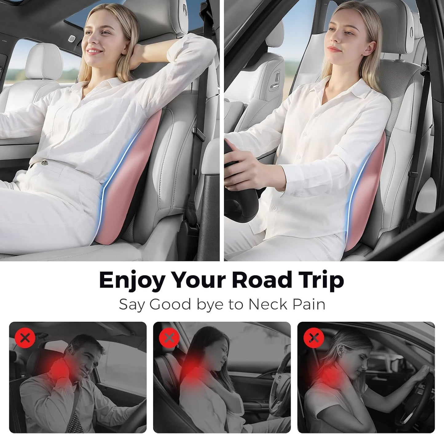 BEBAS Lumbar Support Pillow for Car, Memory Foam Back Cushion for Driving, Ergonomic Lumbar Pillow for Pain Relief, Comfort Lower Back Support for Office Chairs, Car Seat, Wheelchair -Black