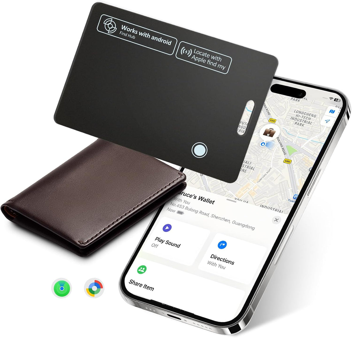 2 Pack Wallet Tracker Card for Apple & Android, Tracking Card for Backpacks