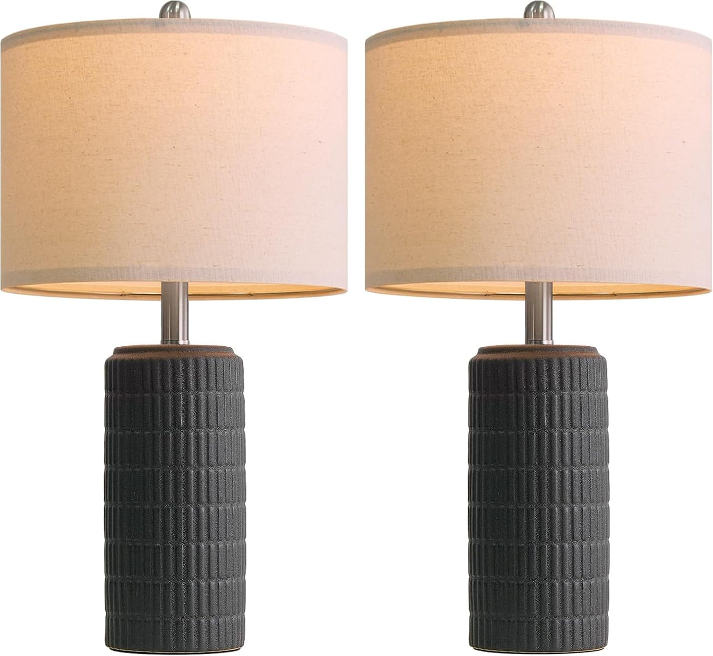 PoKat 23" Modern Ceramic Table Lamp Set of 2 for Living Room White Desk Lamps for Bedroom Farmhouse Bedside Nightstand Lamp House Warming Gifts New Home Decor End Table Lamps Gifts for Women Mom Beige