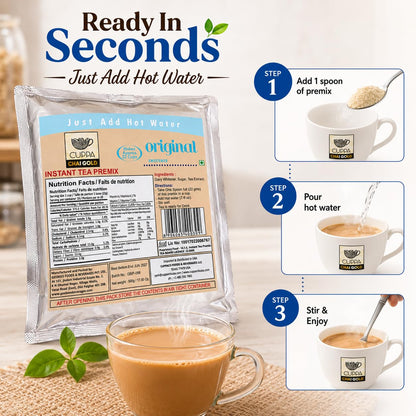 Chai Gold Instant Chai Tea Premix Powder - Sweetened Milk Tea Latte Mix for Home and Beverage Dispensers - [500g / 1.1 lb Bulk Bag] (Kadak)