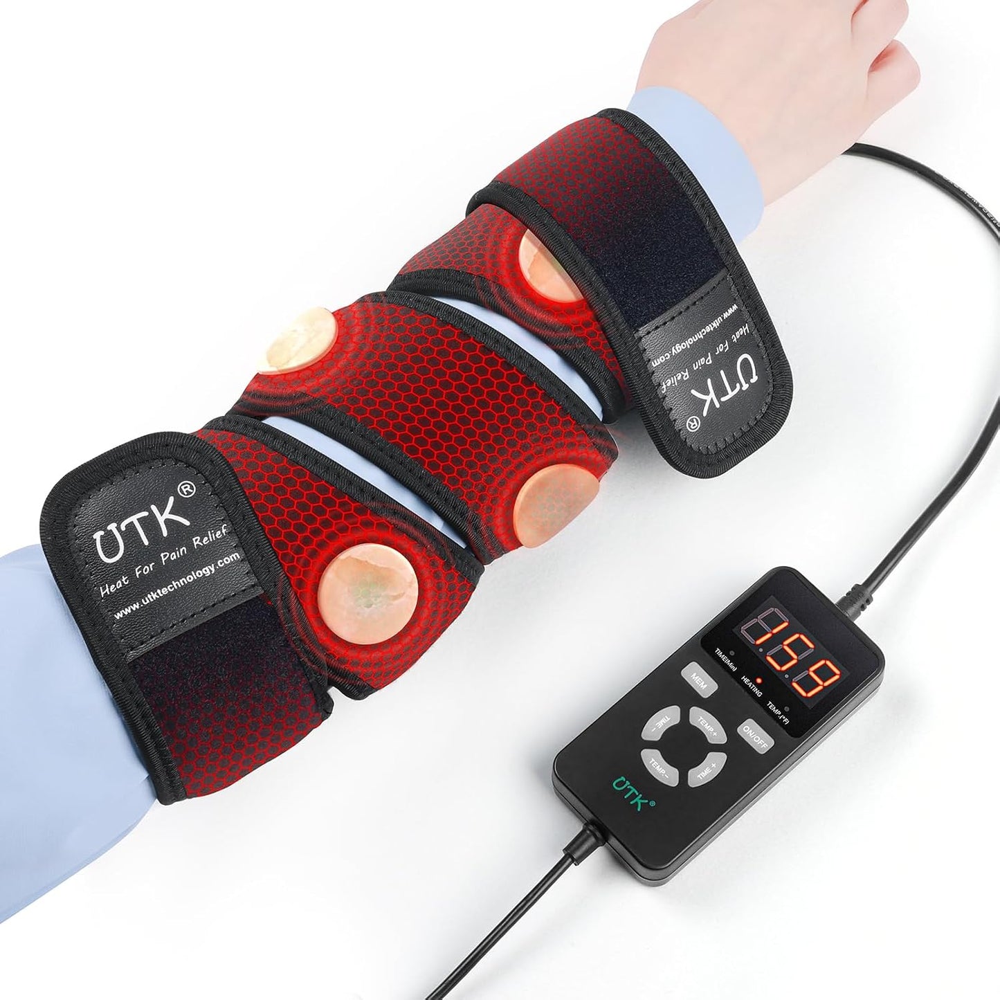 UTK 5X Far Infrared Heating Pad, Heated Wrap with Jade for Arm Joint Elbow, FSA-HSA Eligible, Hotter to 159℉, 4H Auto Off & Memory Function, 120" Extension Cord, Birthday Gifts for Men Women Mom Dad