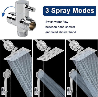 NearMoon Filtered Rain Shower Head, High Pressure 8″Square, and 5 settings Handheld Shower Filter Combo with Self-adhesive Holder/1.5M Hose -1 Replaceable Filter Cartridge (Matte Black)