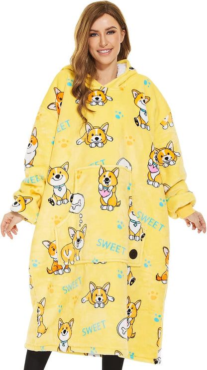 THREE POODLE Wearable Blanket Hoodie for Women, Oversized Sherpa Sweatshirt Blanket for Adults Men, Cozy Hooded Blankets, Gifts for Teen Girls Women Mom Sister