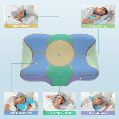 Elviros Cervical Neck Pillow for Neck Pain Relief, CPAP Pillow for Side, Back & Stomach Sleepers, Ergonomic Orthopedic Pillow for CPAP Users to Reduce Air Leaks and Mask Pressure, Dark Grey
