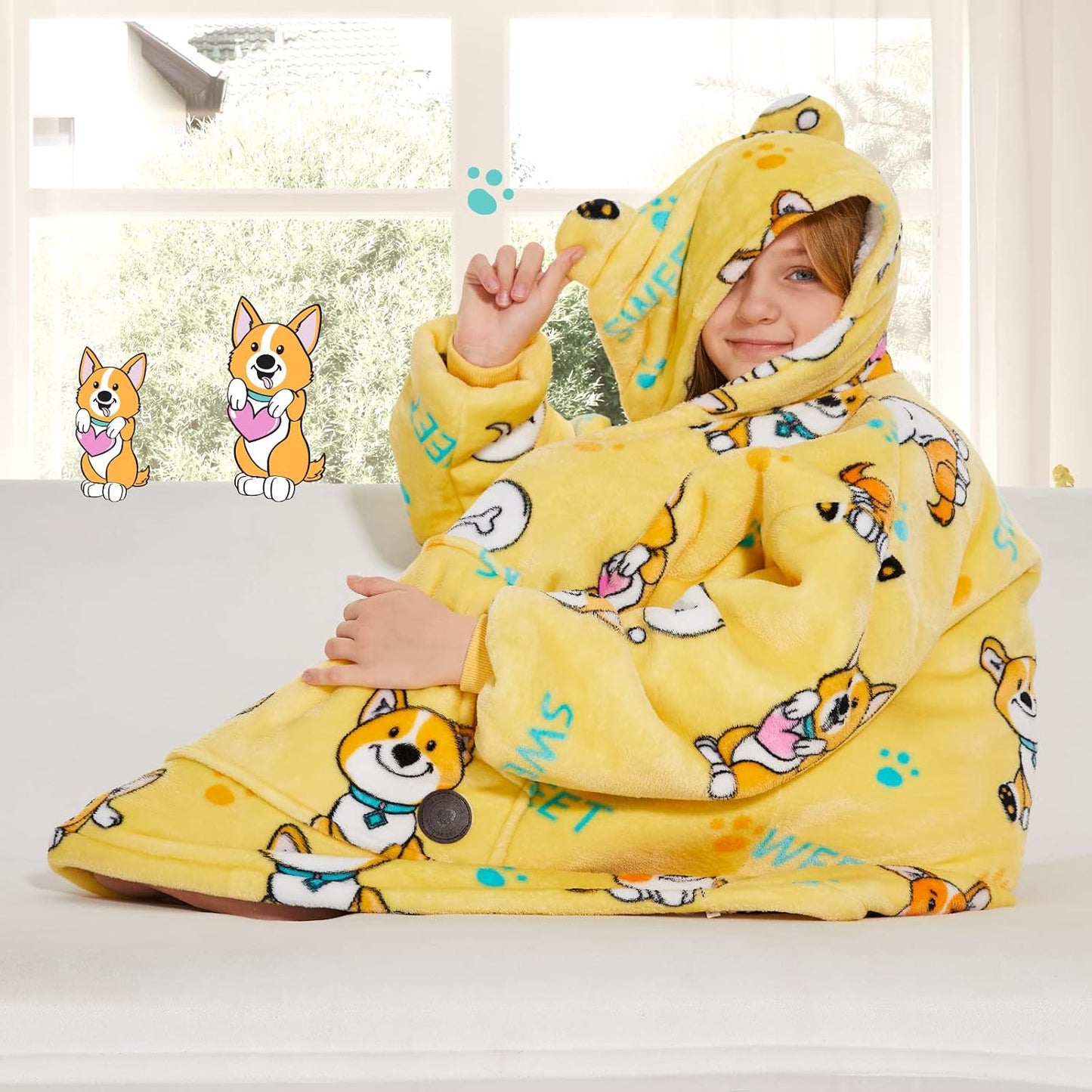 THREE POODLE Wearable Blanket Hoodie for Women, Oversized Sherpa Sweatshirt Blanket for Adults Men, Cozy Hooded Blankets, Gifts for Teen Girls Women Mom Sister