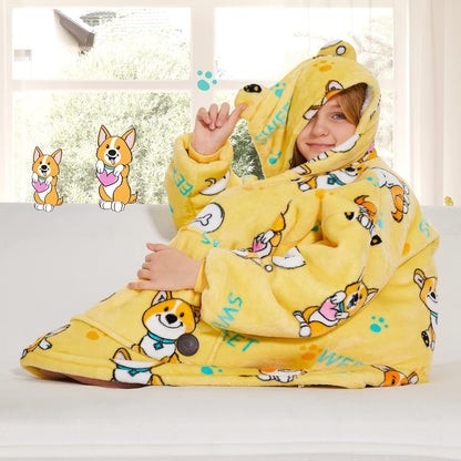 THREE POODLE Wearable Blanket Hoodie for Women, Oversized Sherpa Sweatshirt Blanket for Adults Men, Cozy Hooded Blankets, Gifts for Teen Girls Women Mom Sister
