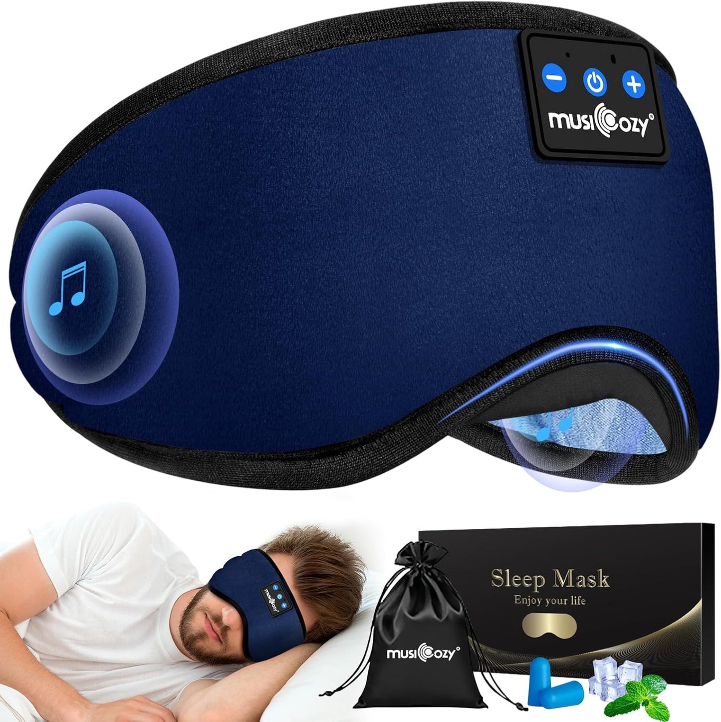 MUSICOZY Sleep Headphones, Bluetooth 5.4 Sleep Mask Headband Headphones Sleeping Eye Mask, Wireless Music Earbuds Earphones with HD Stereo Speakers for Side Sleepers, Cool Gadgets Unique Gift