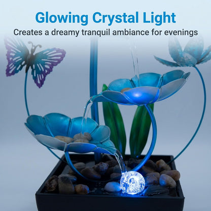 Tabletop Fountain,Indoor Water Fountain,Home Fengshui Décor Zen Relaxation Soothing Sound Machine for Office,Living Room,or Bedroom,Green Lotus,Hummingbird & Pink Flower,9.1inch