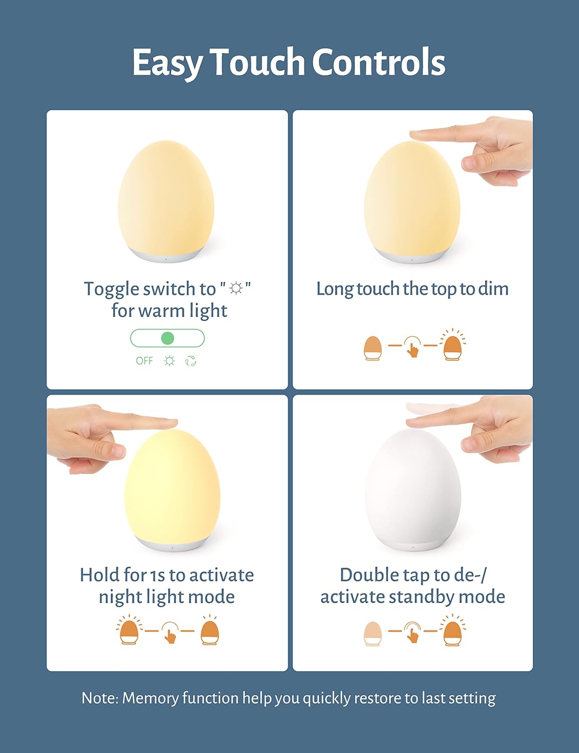 Night Light for Kids, Baby Night Light with 7 Colors Changing Mode & Stepless Dimming, Nursery Night Light BPA Free,Rechargeable Egg Night Light for Breastfeeding 1h Timer & Touch Control