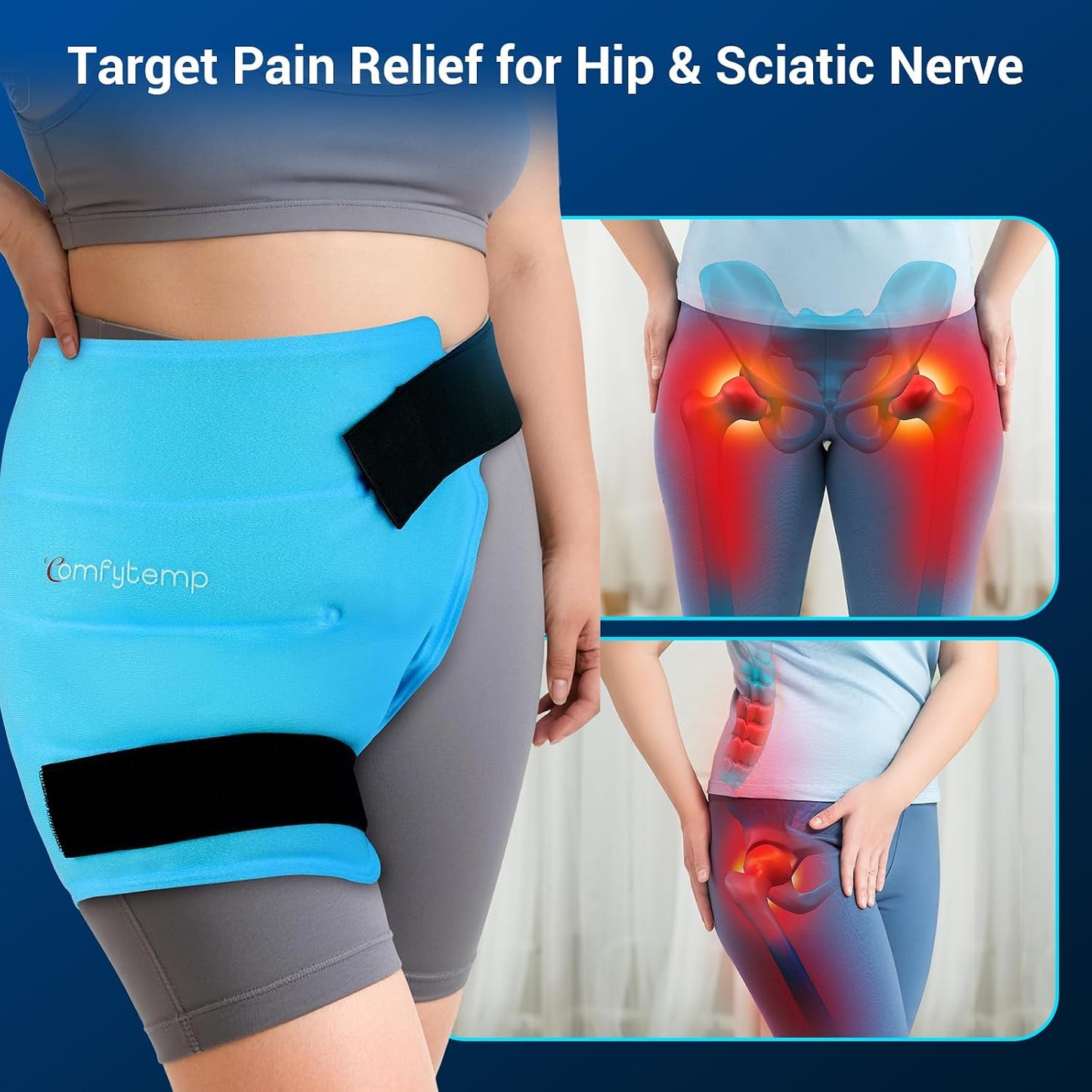 Comfytemp Hip Ice Pack Wrap for Sciatica Pain Relief, Hip Replacement Kit After Surgery, Reusable Gel Ice Pack for Injuries, Hot Cold Compress Recovery Items Physical Therapy for Men Women (L/XL/2XL)